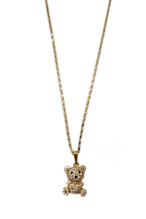 Gold Dipped Teddy Bear Pendant Necklace