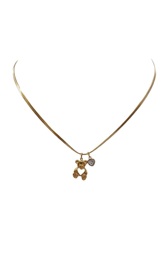 Stainless Steel Teddy Bear Pendant Necklace