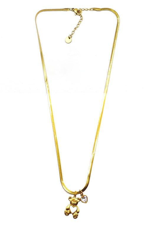 Stainless Steel Teddy Bear Pendant Necklace