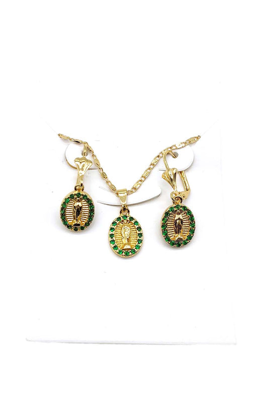 Green/Gold Dipped Religious Necklace Set
