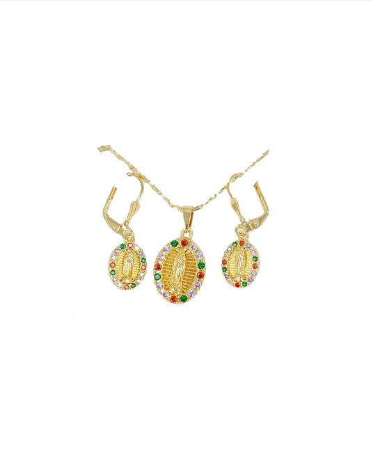 Multi-Color Gold Dipped Religious Necklace Set