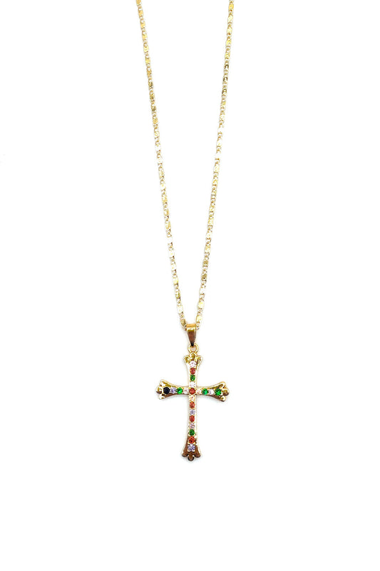 Multi-Color Gold Dipped Cross Pendant Necklace