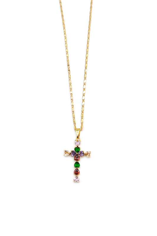 Multi-Color Gold Dipped Cross Pendant Necklace
