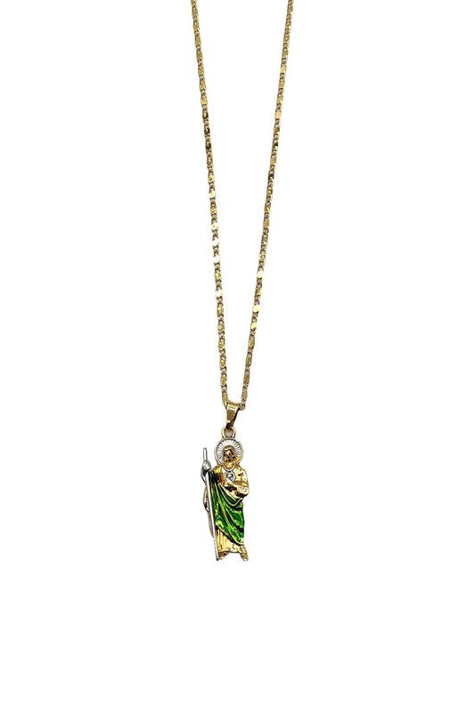 Green Religious Pendant Necklace Gold Dipped