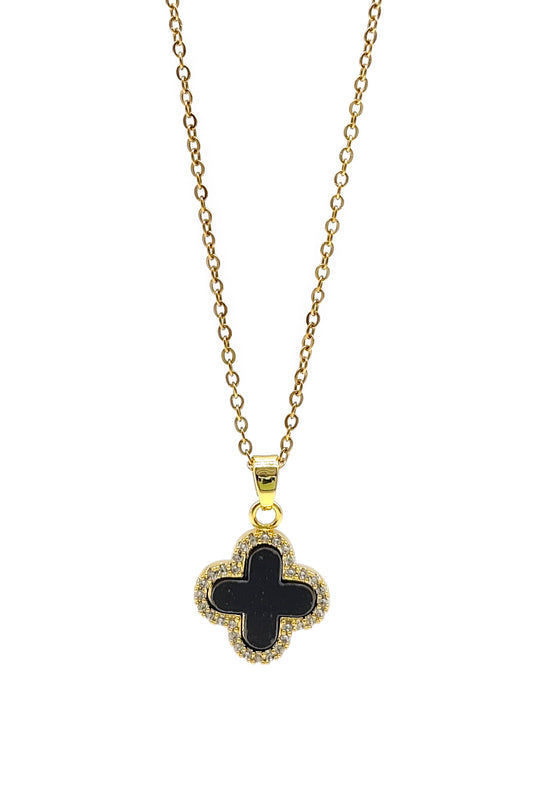 Black Clover Design Stainless Steel Pendant Necklace