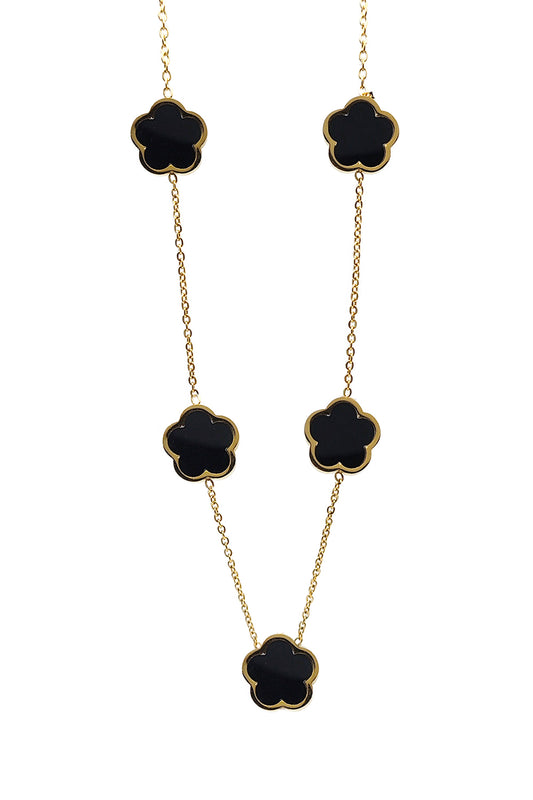 Black Flower Design Stainless Steel Necklace