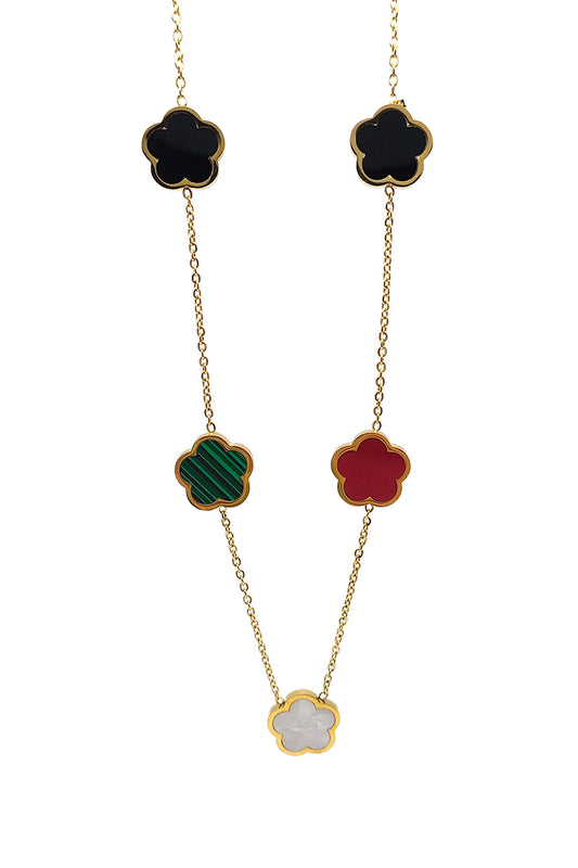 Multi-Color Flower Design Stainless Steel Necklace