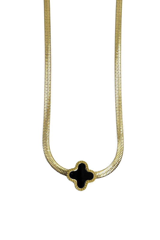 Black Clover Design Stainless Steel Necklace