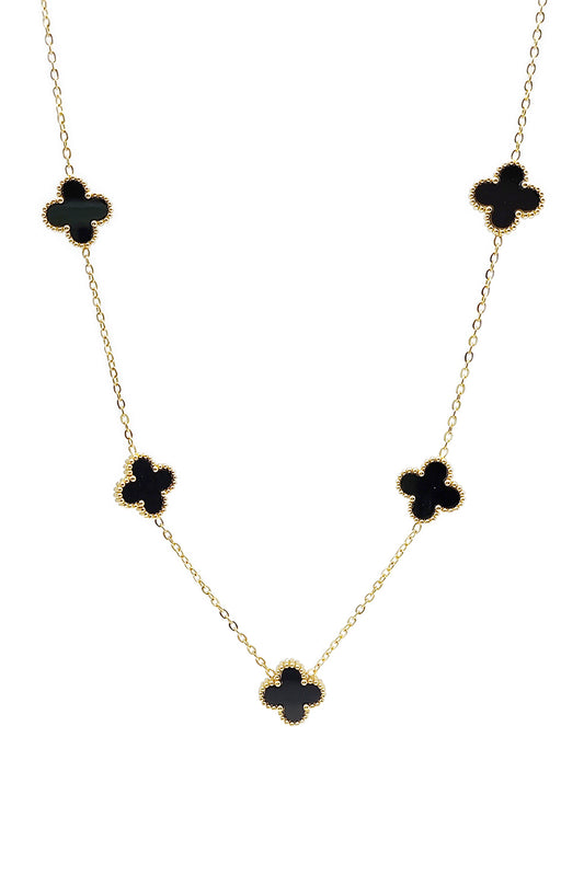 Black Flower Design Stainless Steel Necklace