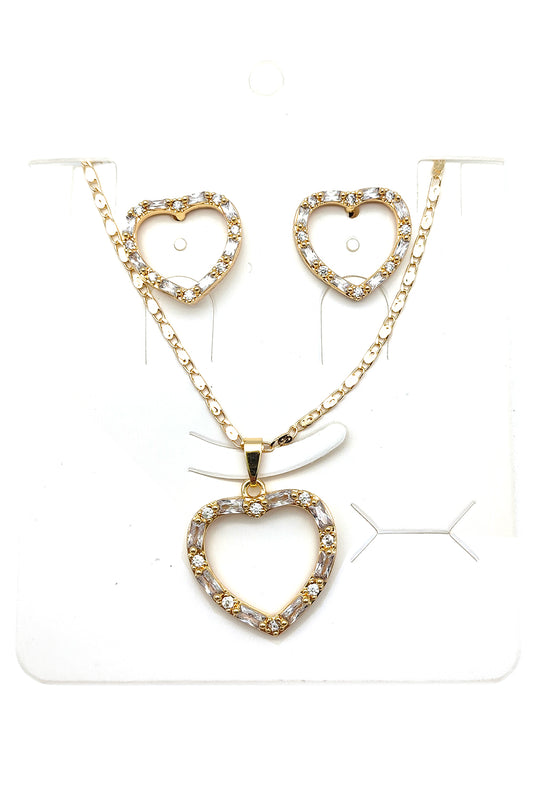 Heart Design Rhinestone Pendant Necklace Set