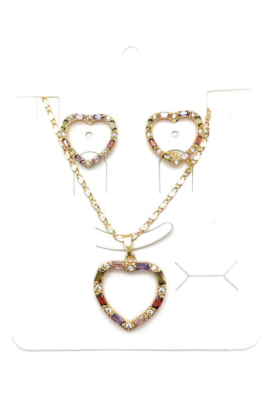 Multi-color Heart Design Pendant Necklace Set