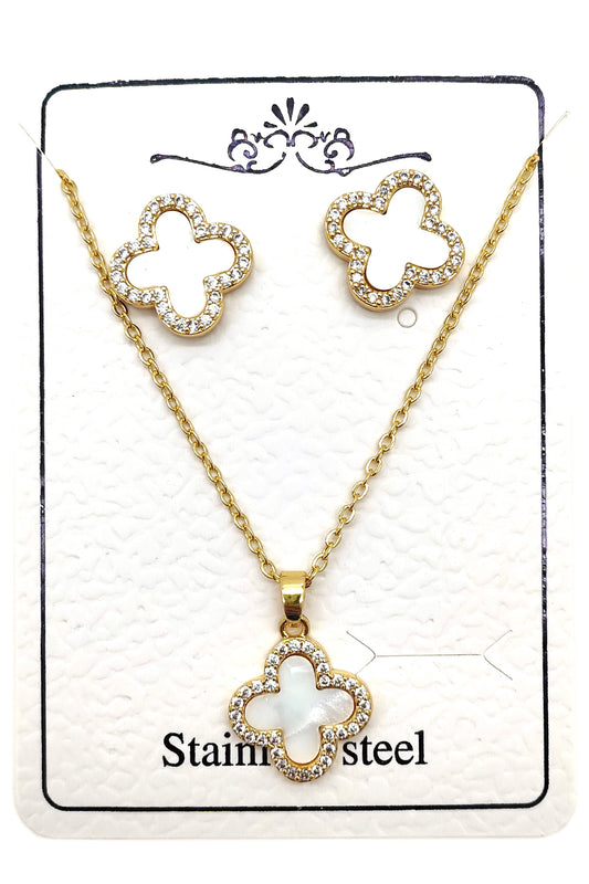 White Clover Stainless Steel Necklace Set