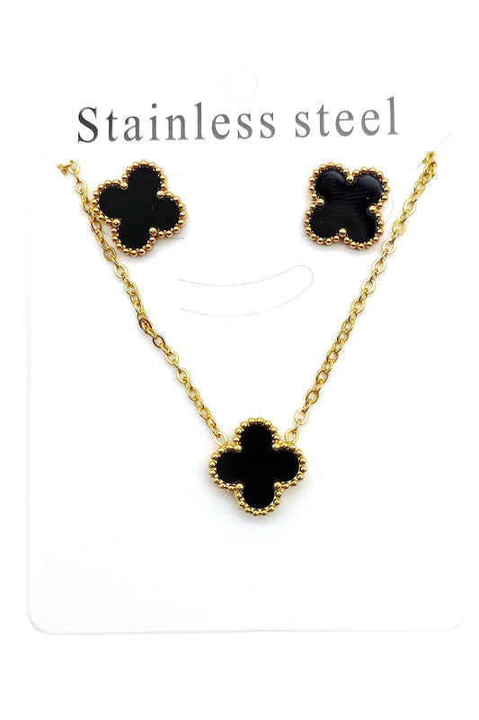 Black Flower Stainless Steel Necklace Set