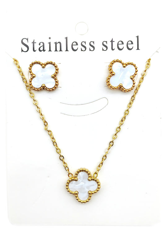 White Flower Stainless Steel Necklace Set