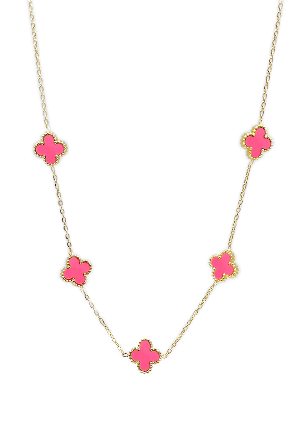 Pink Flower Design Stainless Steel Necklace