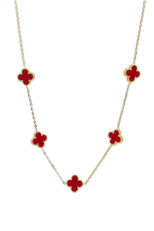 Red Flower Design Stainless Steel Necklace