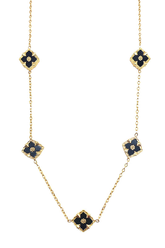 Black Stainless Steel Clover Design Necklace