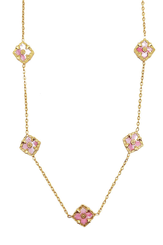 Pink Stainless Steel Clover Design Necklace