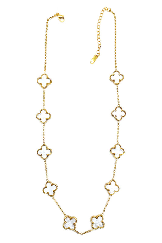 Stainless Steel White Clover Design Necklace