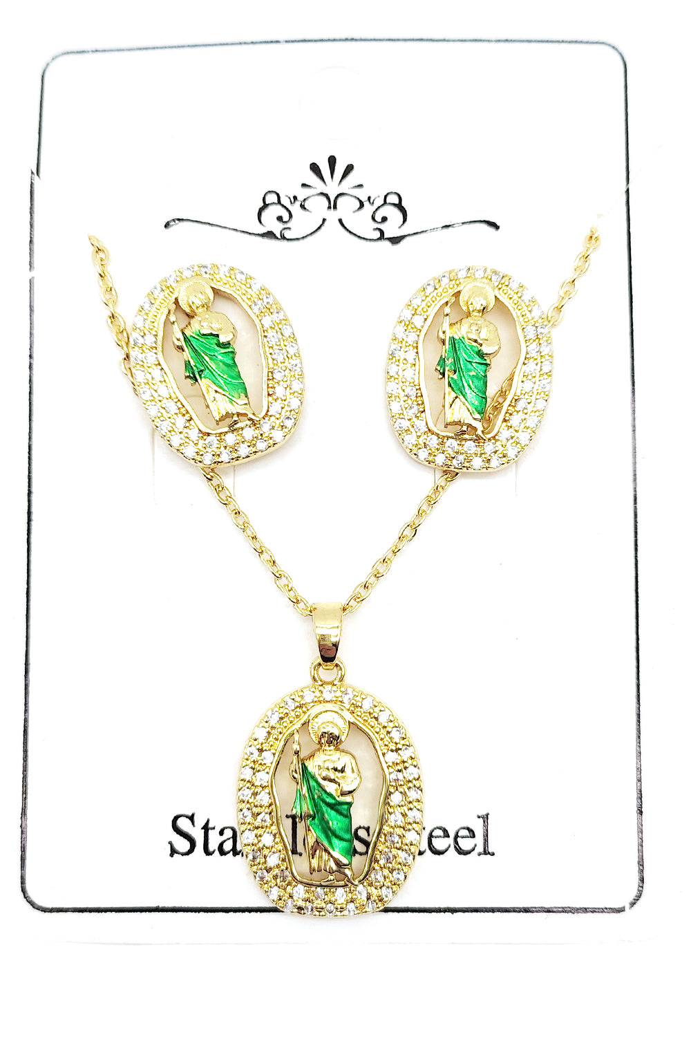 Stainless Steel San Judas Neckace Set