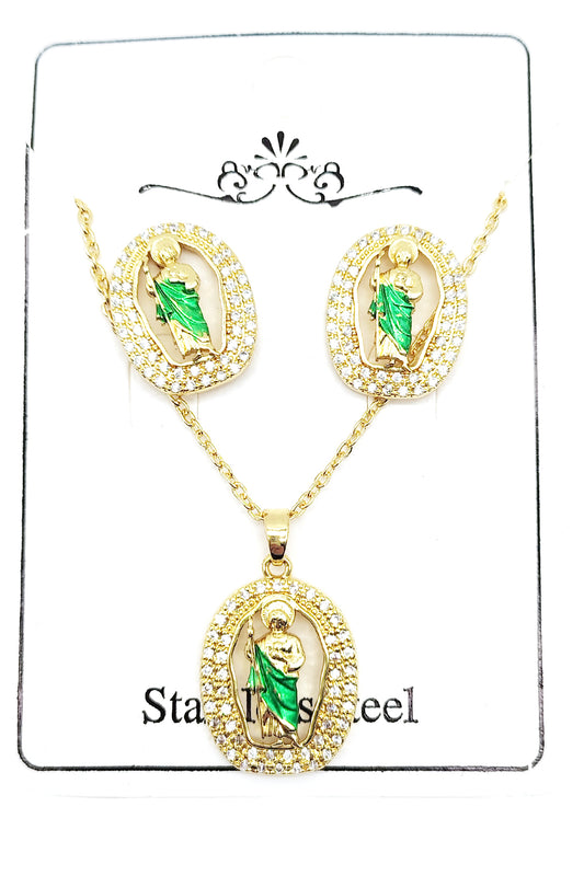 Stainless Steel San Judas Neckace Set