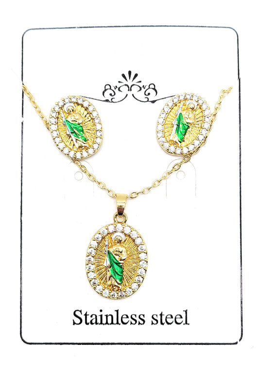 Stainless Steel San Judas Necklace Set