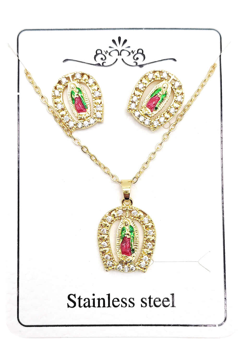 Stainless Steel Vigen De Guadalupe Necklace Set