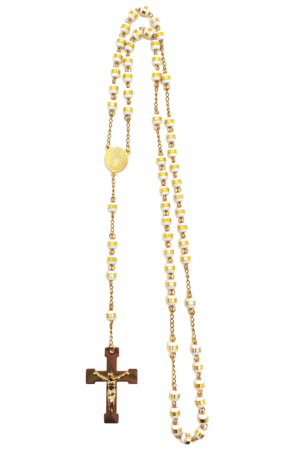 Gold/White Stainless Steel Rosary
