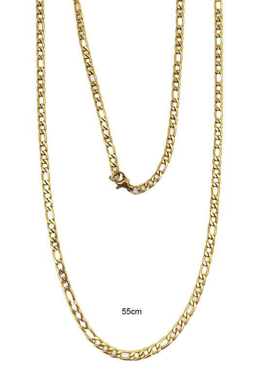 Stainless Steel Gold 55cm Figaro Chain