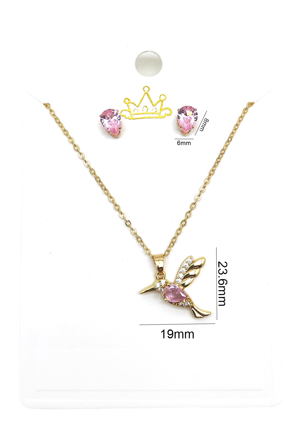 Gold Dipped Pink Hummingbird Pendant Set