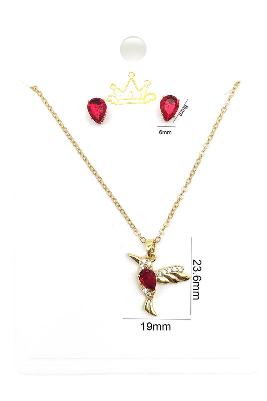 Gold Dipped Red Hummingbird Pendant Set
