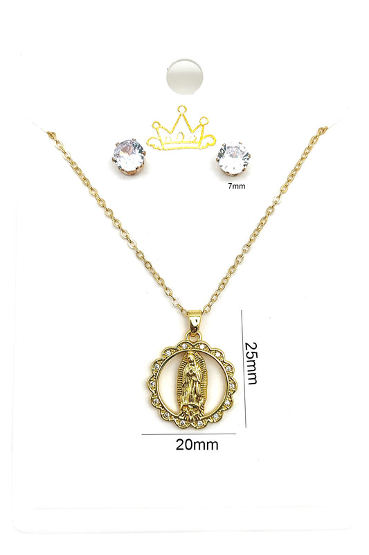 Gold Dipped Virgen De Guadalupe Pendant Set