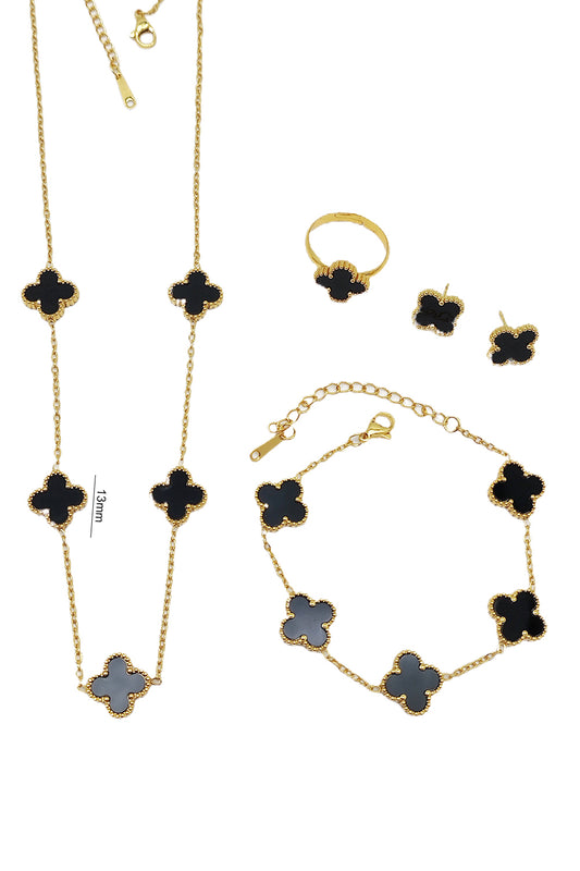 Stainless Steel Black Clover Necklace Set