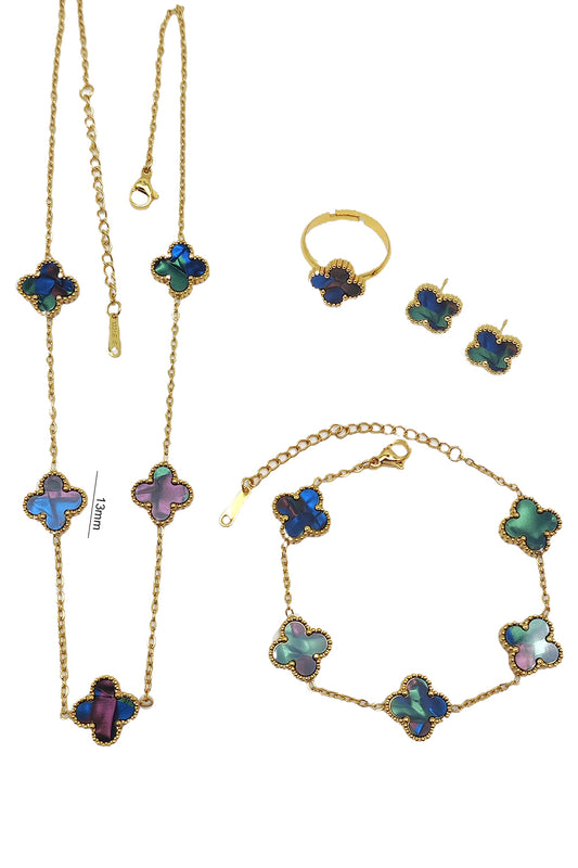 Stainless Steel Blue Clover Necklace Set