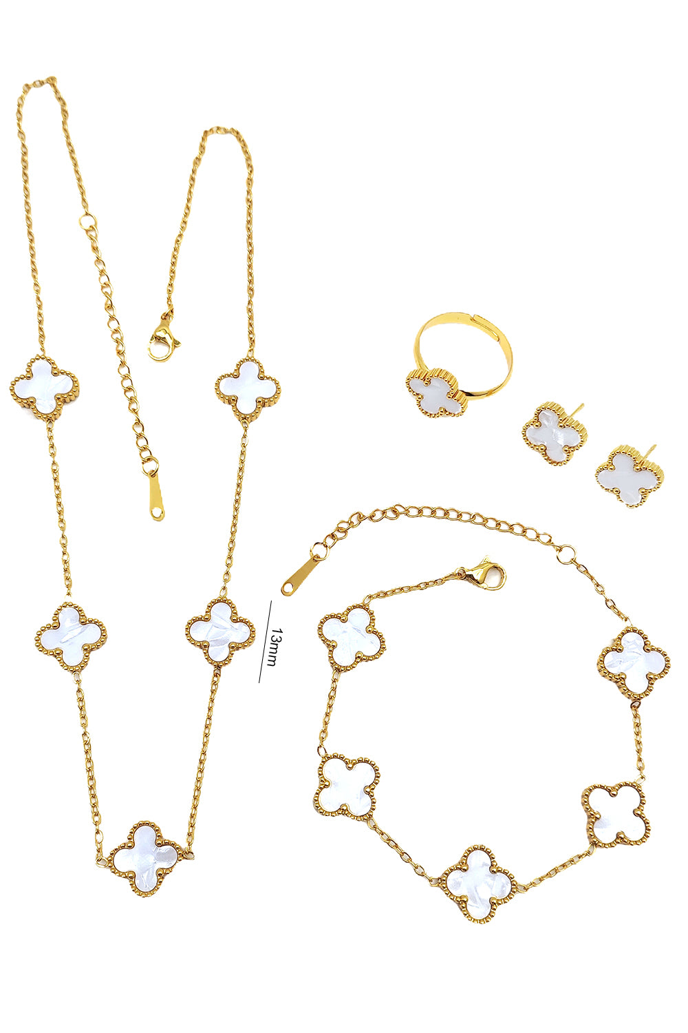Stainless Steel White Clover Necklace Set
