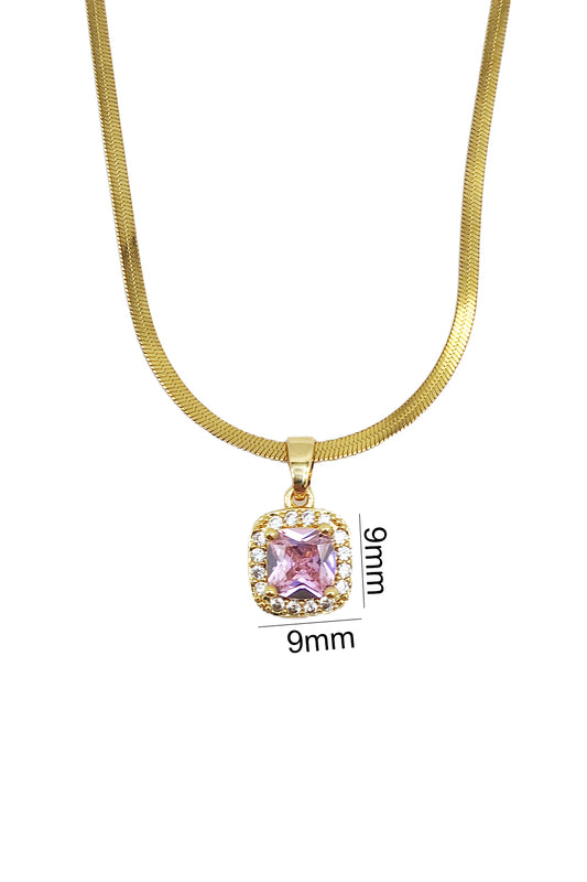Stainless Steel Pink Stone Pendant