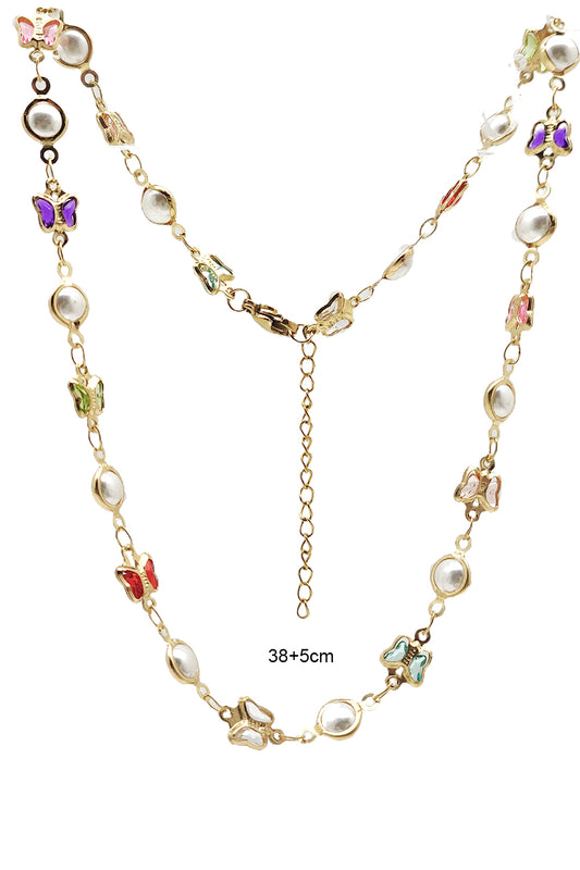 Stainless Steel Pearl & CZ Stone Butterfly Necklace