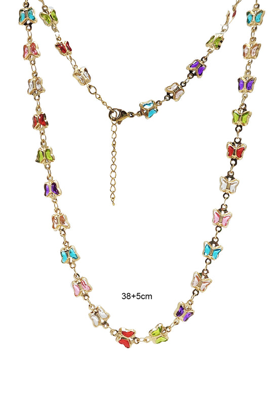 Stainless Steel CZ Stone Butterfly Necklace