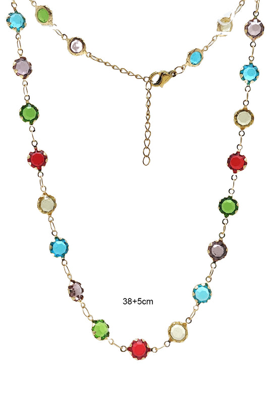 Stainless Steel Multi Color CZ Stone Necklace