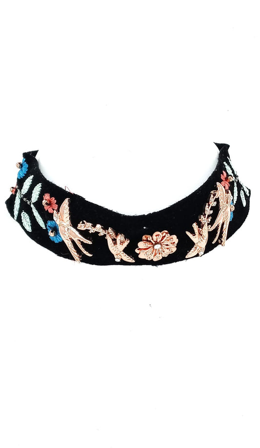 Embroidery Metal Charms Choker