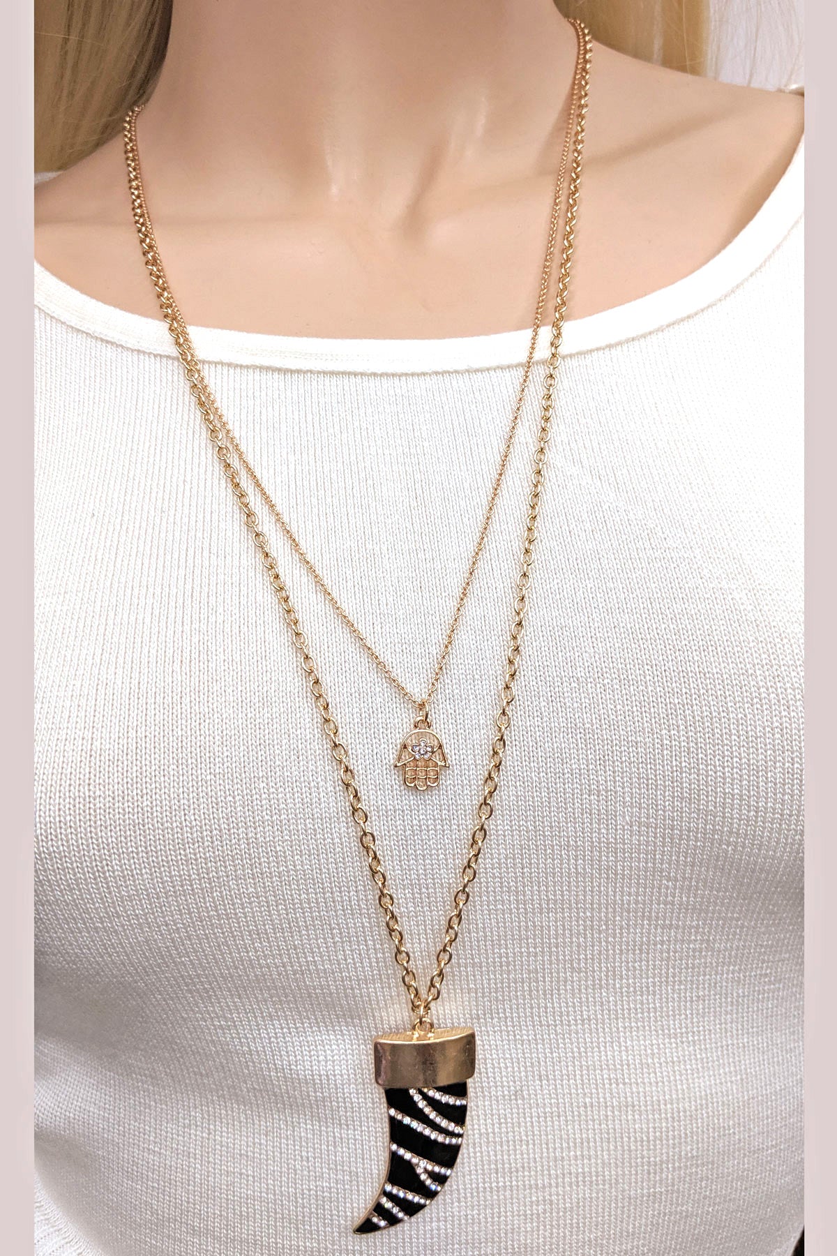 Hamsa Two Layered Pendant & Earrings