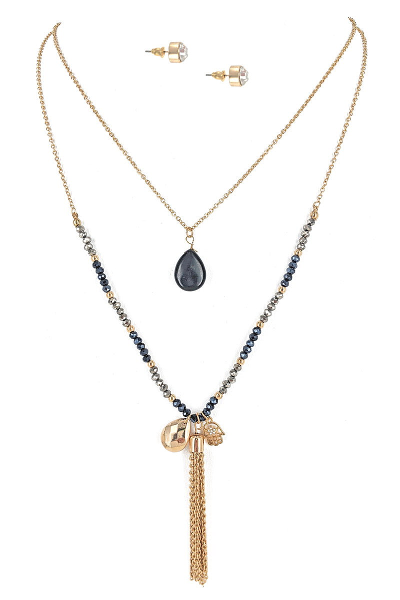 Gold/Black Glass Beaded Two Layered Necklace Set
