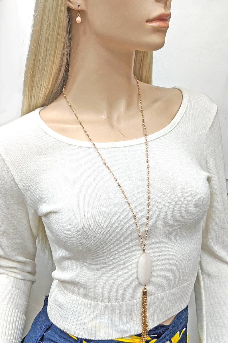 Natural Stone Beaded Pendant Necklace Set