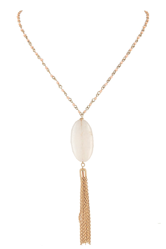Natural Stone Beaded Pendant Necklace Set