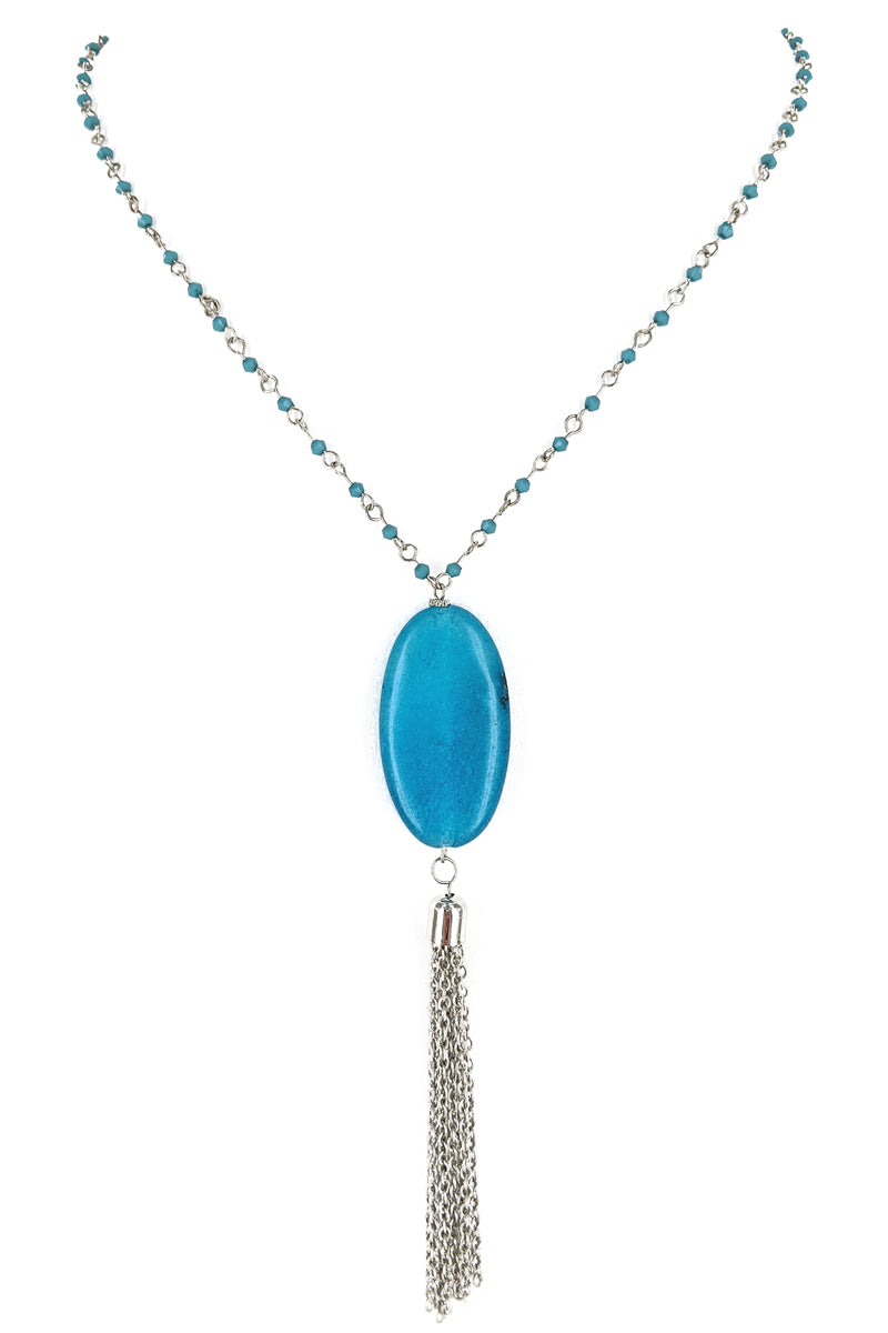 Turquoise Stone Beaded Pendant Necklace Set