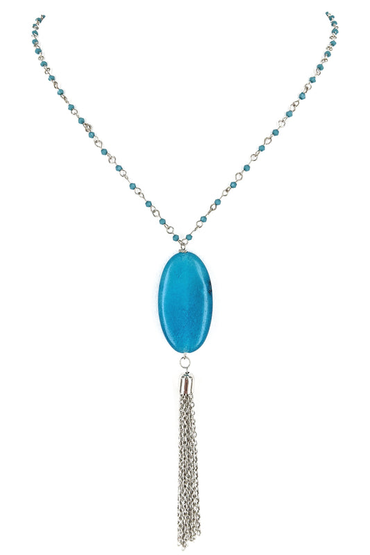Turquoise Stone Beaded Pendant Necklace Set