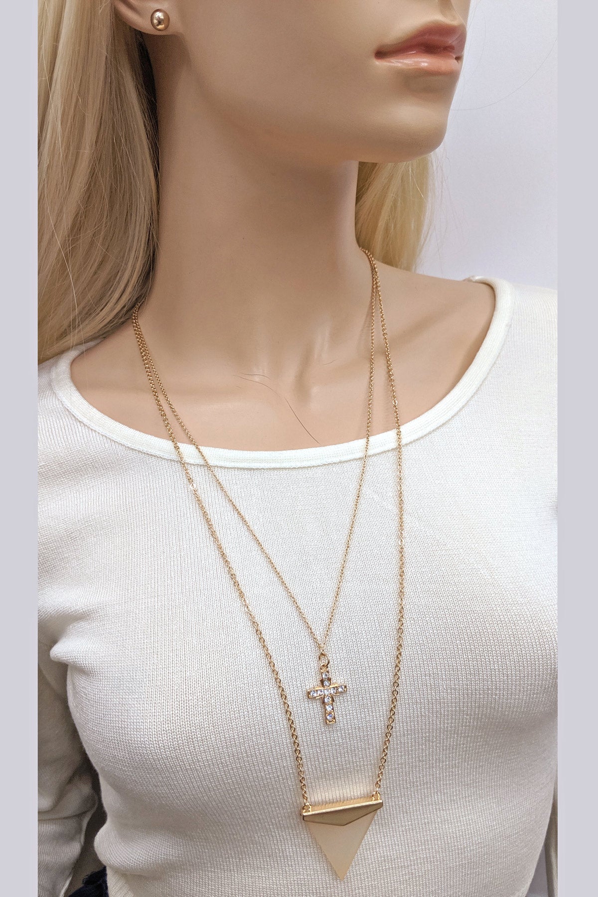 Cross Natural Stone Pendant Set