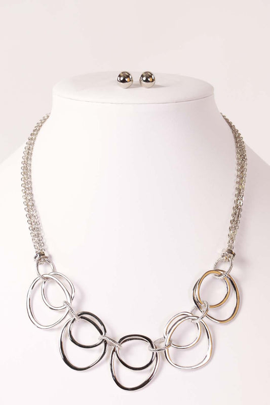 Silver Multi Ring Necklace Set