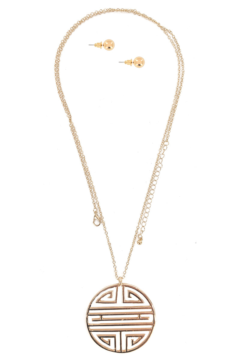 Gold Long Geometric Pendant Necklace Set
