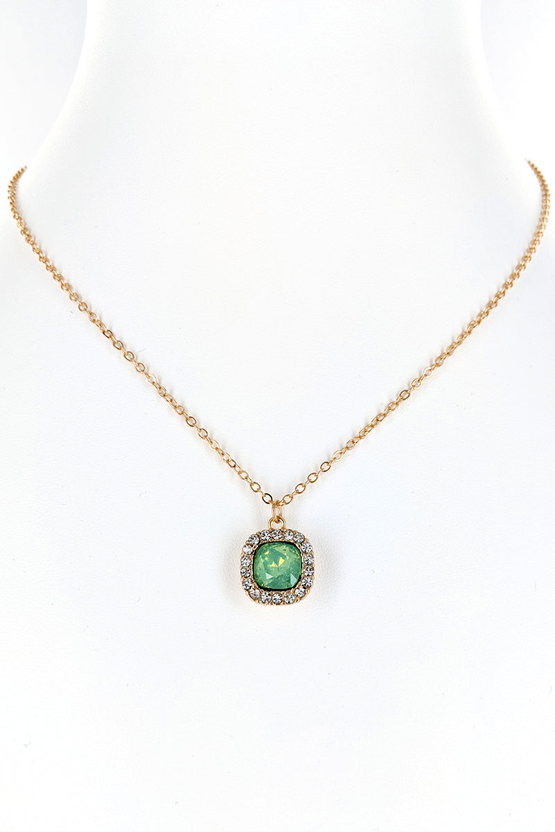 Mint Rhinestone Pendant Necklace Set